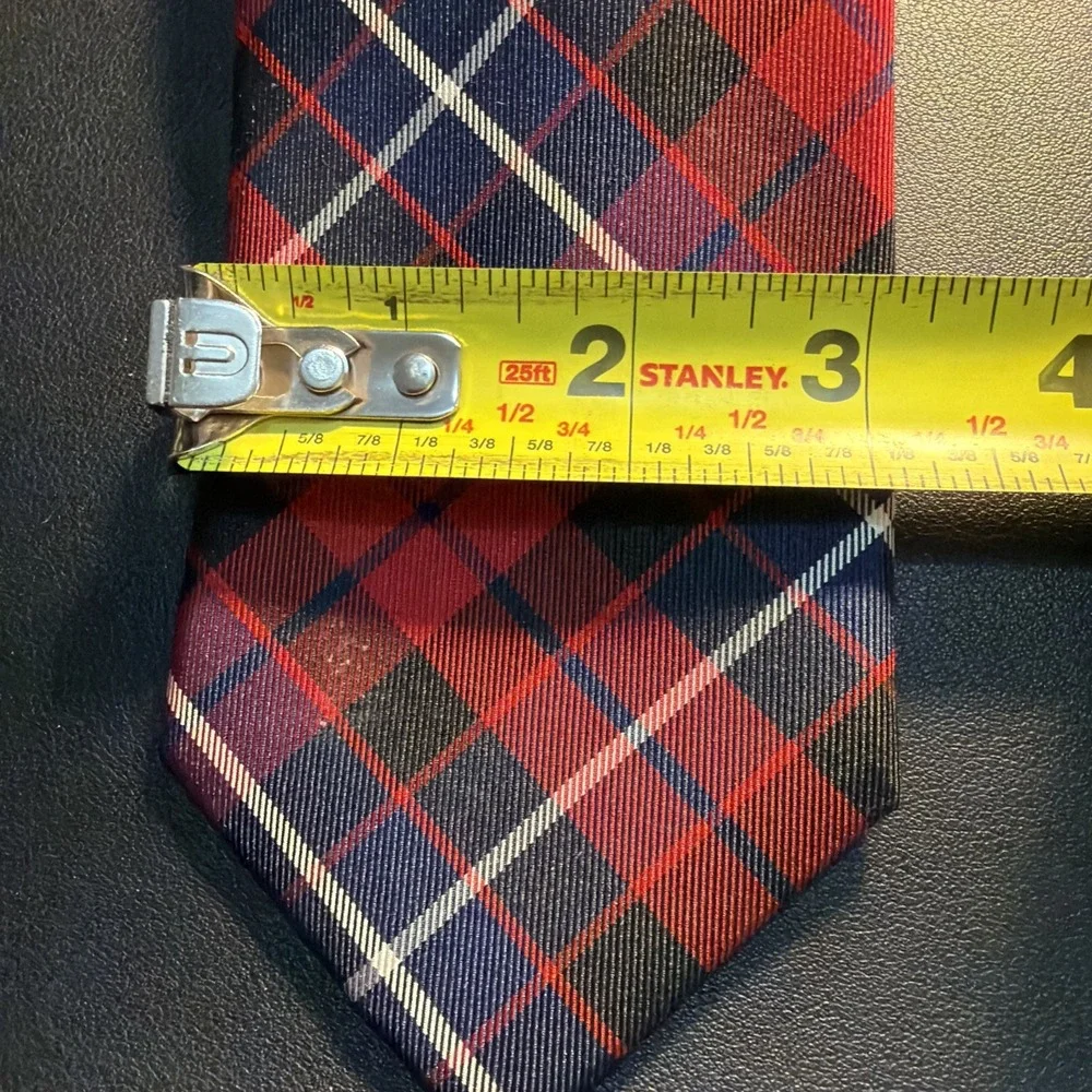 TOMMY HILFIGER Red Navy Blue Black Large Plaid Silk Classic Tie!